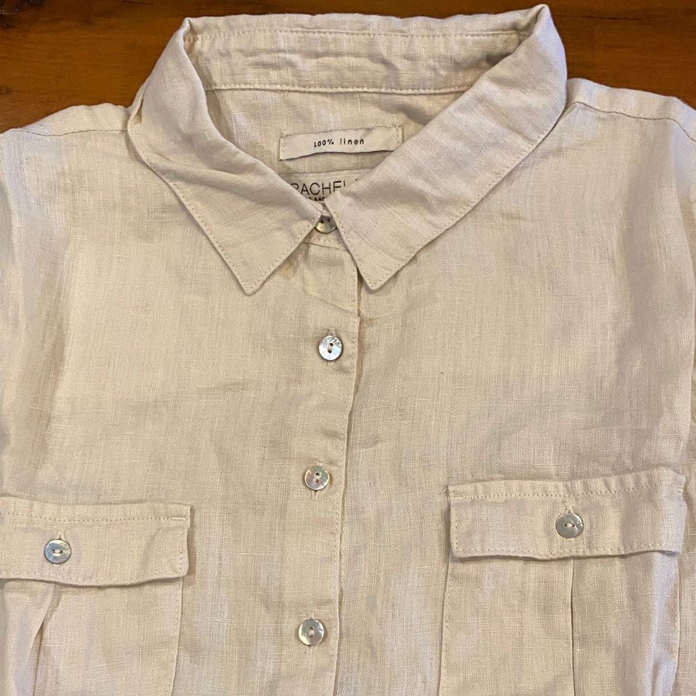 Rachel Zoe Women's Linen Button Down Shirt - Light Beige Preowned Size Medium